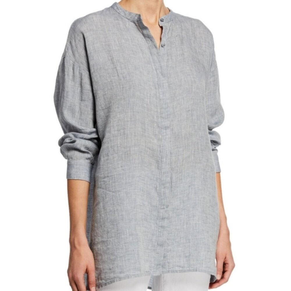 Eileen Fisher Light Gray Button Down Blouse